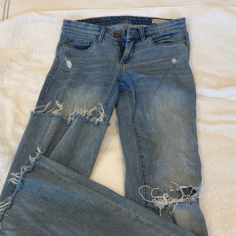 BlankNYC Cosmic Flare Distressed Blue Jeans